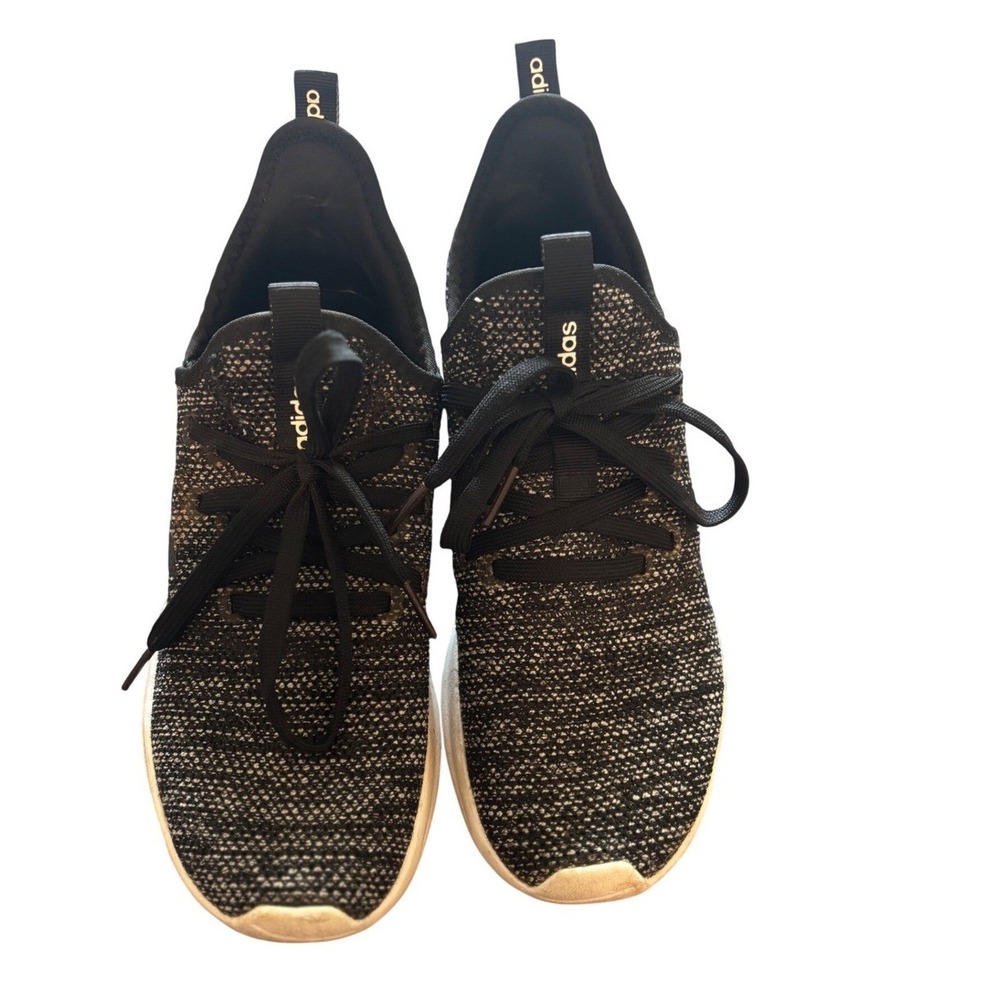 Adidas Cloudfoam Pure Black White Marl Knit Running Shoes DB0694 Womens 8